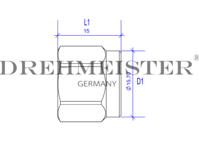 Technische Zeichnung von einer DREHMEISTER Überwurfmutter M14x1 für Flexleitung 6mm