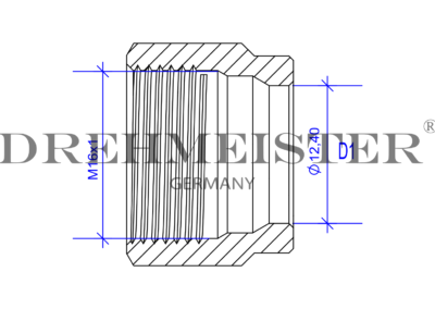Technische Zeichnung von einer DREHMEISTER Überwurfmutter M16x1 für Flexleitung 8mm